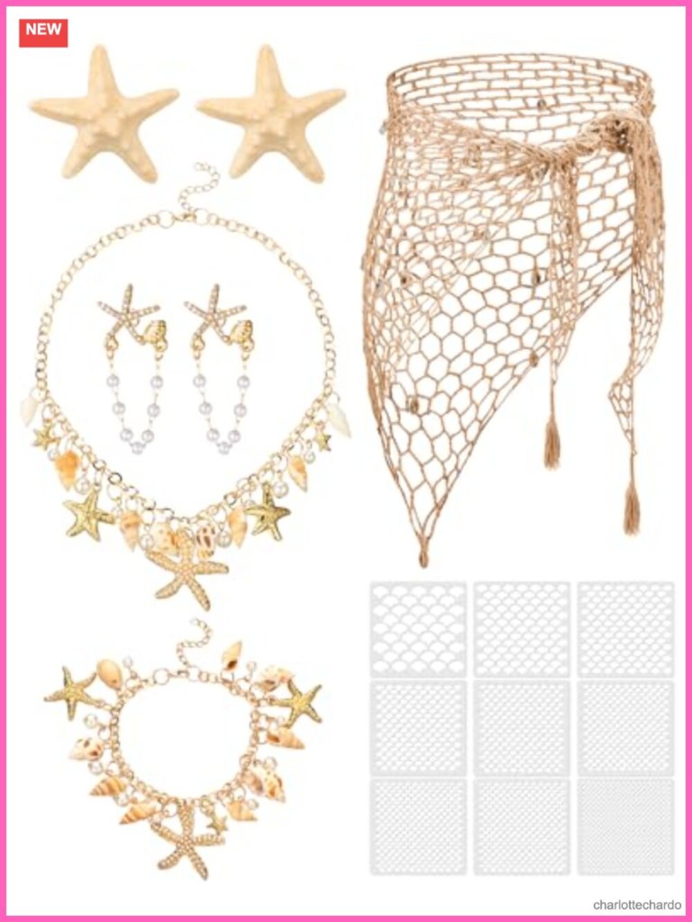 Mermaid Costume Accessory Set Crochet Mesh Skirt Starfish Jewelry